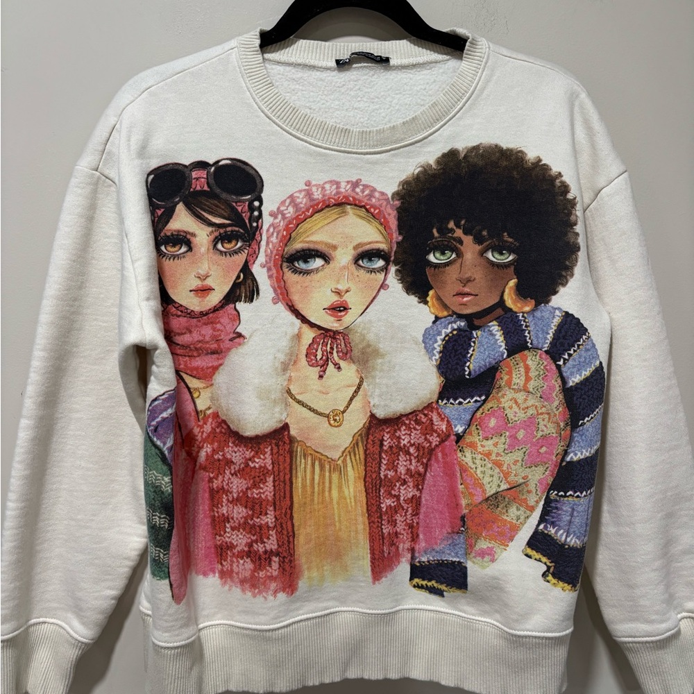 Zara Women's Sweater with Graphic Design - White